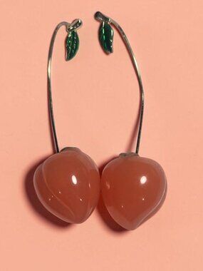 Piper K Peach Fruit Statement Dangle Earrings Cottagecore Summer Jewelry